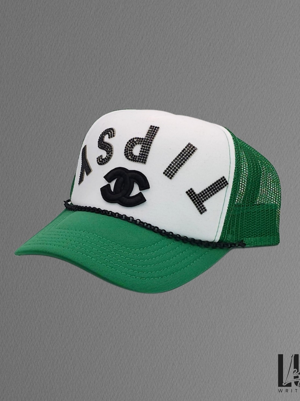 Designer-Inspired Green & White Embellished OTTO Trucker Hat